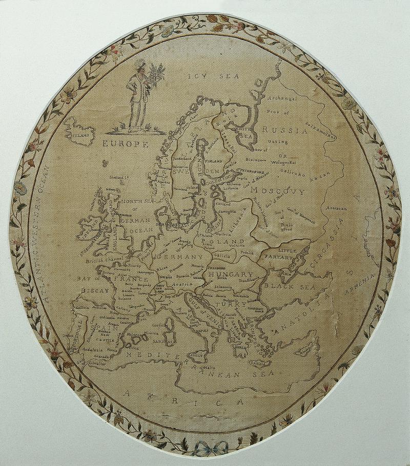 Sampler (map &amp; pictorial), made in England c. 1790