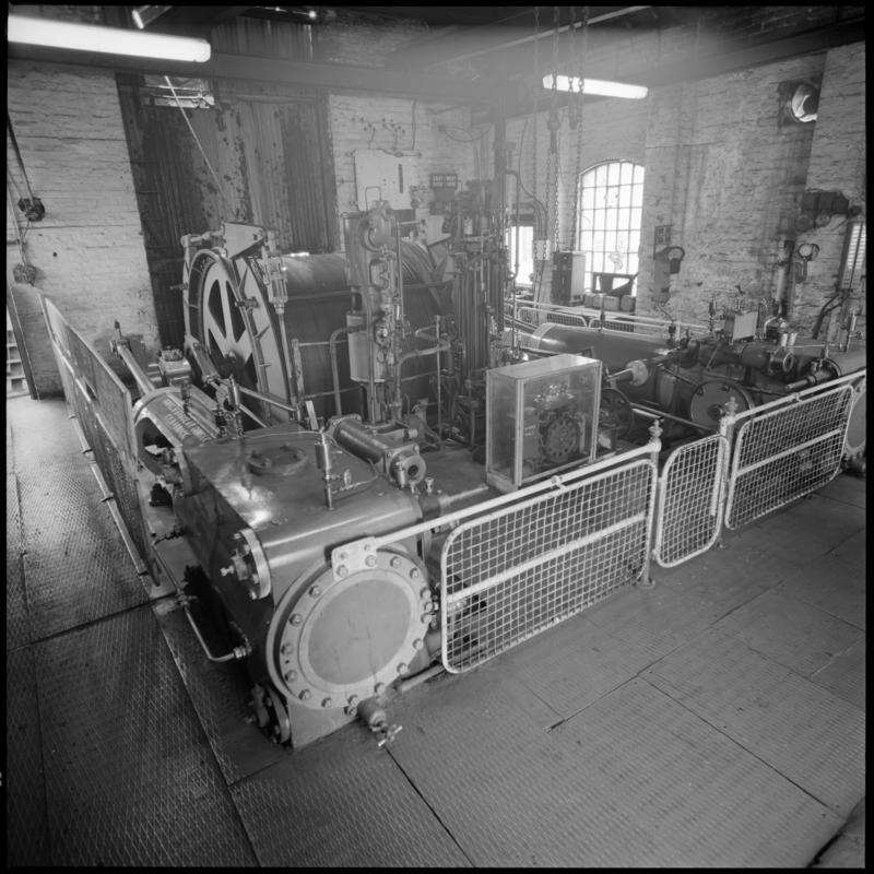 Black and white film negative showing the Andrew Barclay steam winder, Morlais Colliery 13 May 1981.  &#039;Morlais 13/5/81&#039; is transcribed from original negative bag.