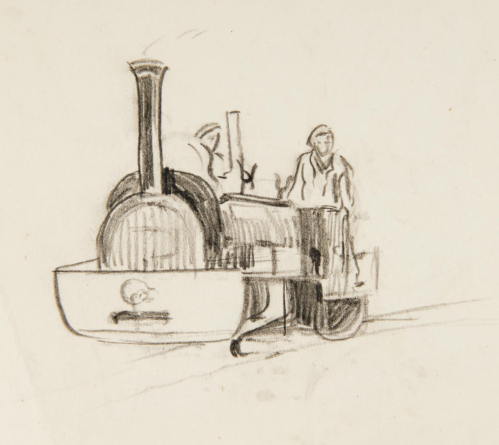 Man Driving Steam Engine (drawing)