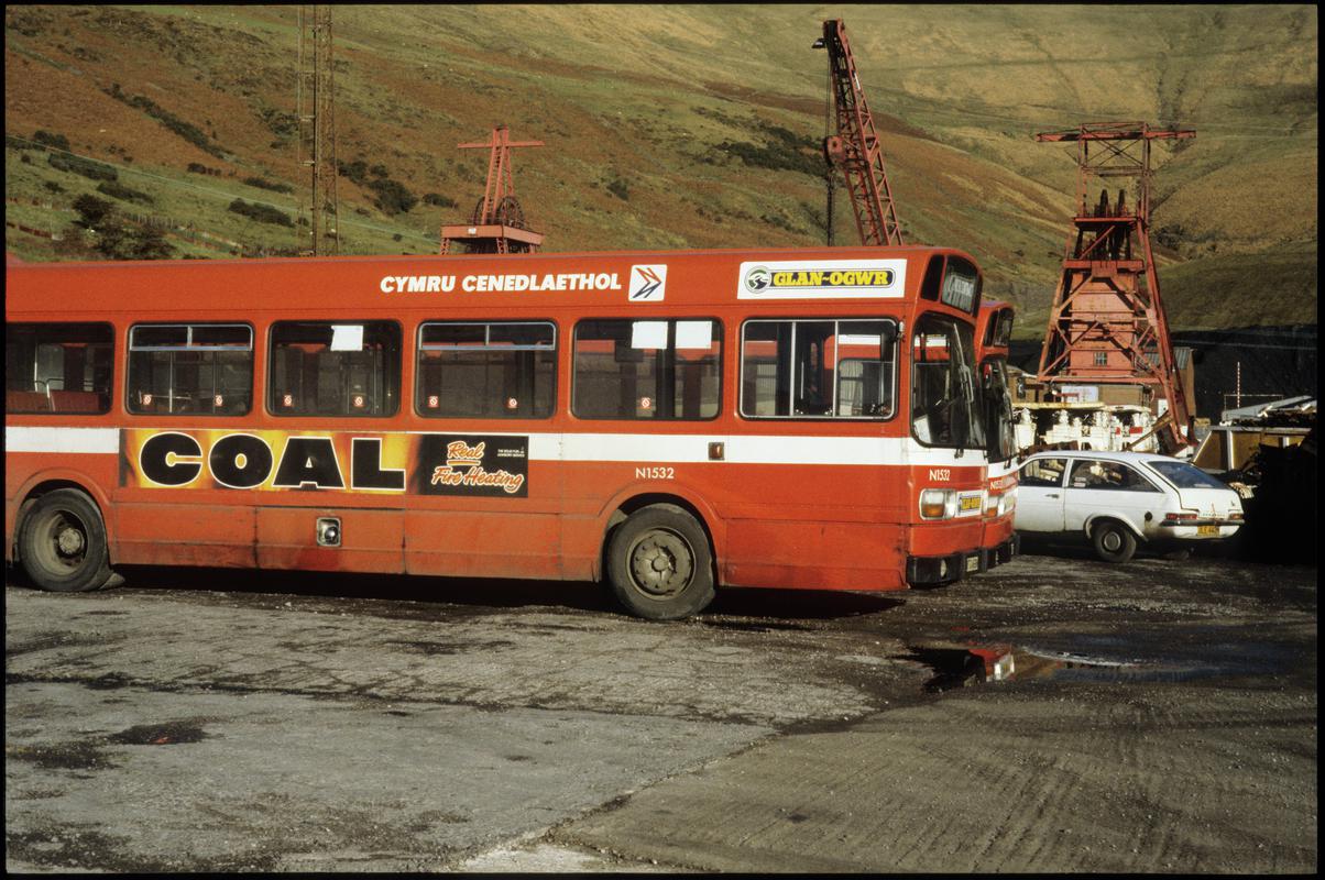 Colour film slide showing a bus at Ocean Colliery.