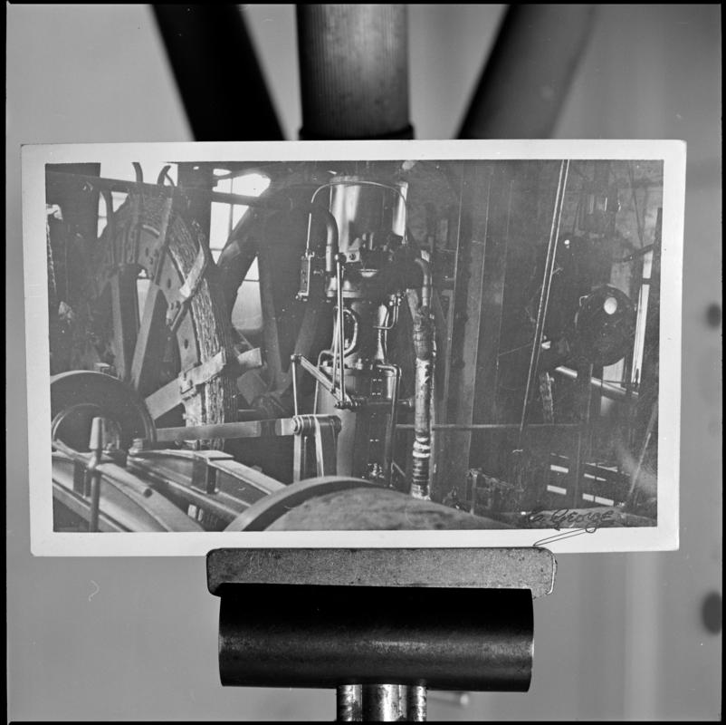 Black and white film negative of a photograph showing the winding engine at Big Pit in 1951.  &#039;Big Pit winder 1951&#039; is transcribed from original negative bag.