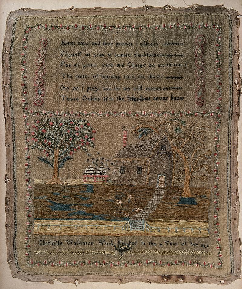Embroidery sampler by Charlotte Watkinson, age 9, 1772