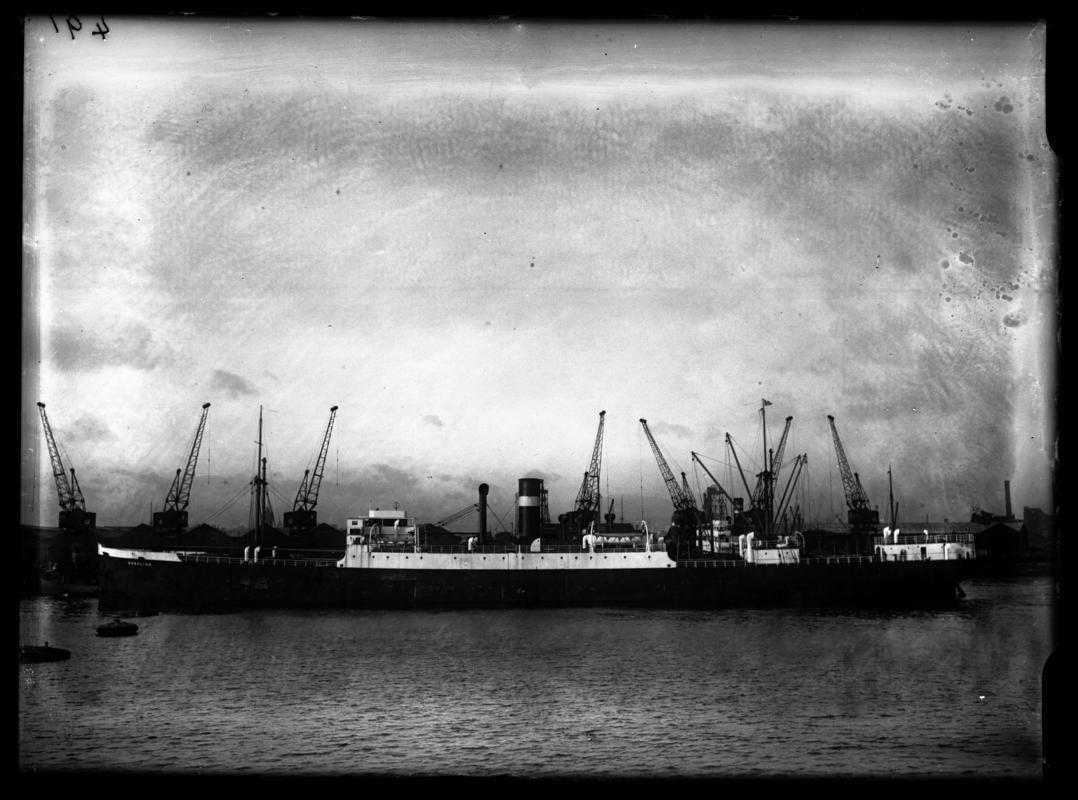 Port Broadside view of S.S. DORELIAN in Cardiff Docks c.1936