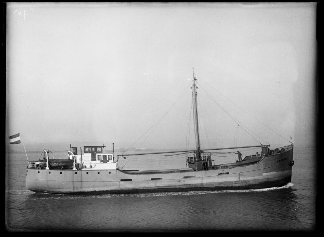 Starboard broadside view of M.V. FREDANJA, c.1936.