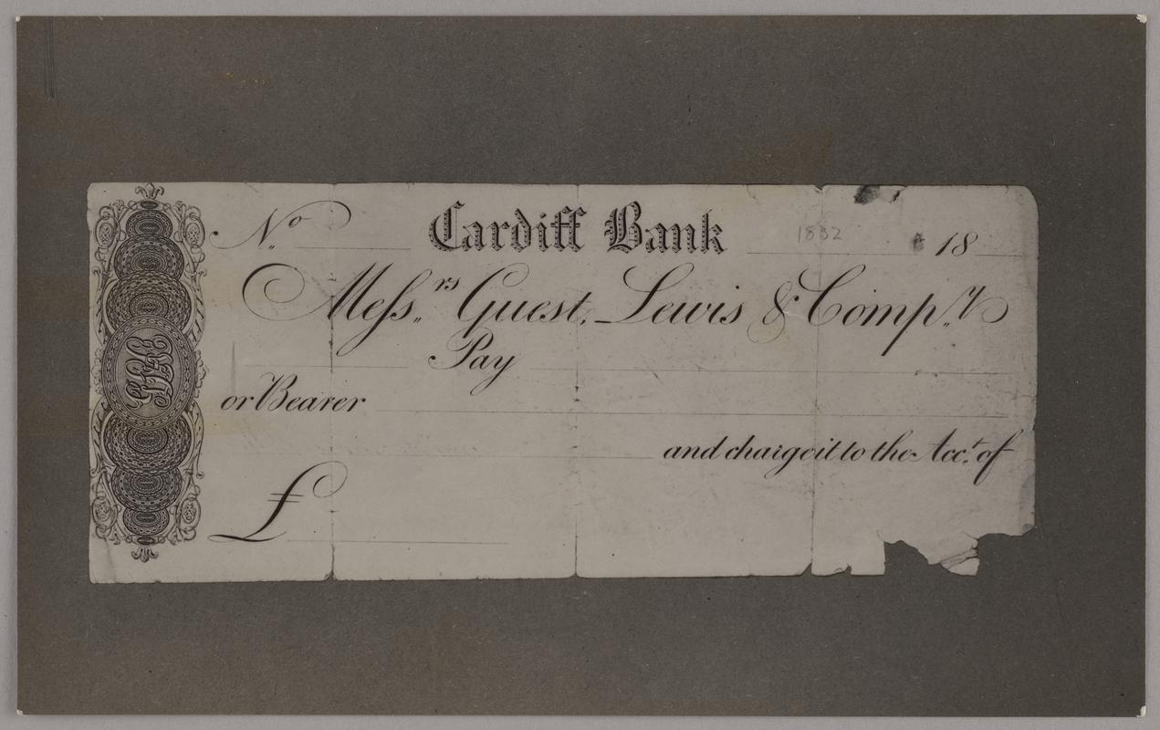 Print of Cardiff bank blank cheque