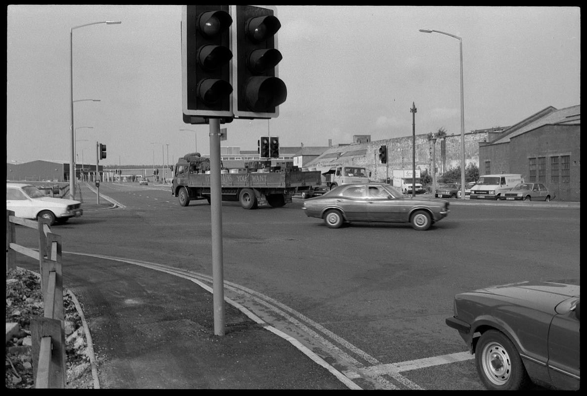 Junction of new road and Bute Street, near Salvation Army Hostel. View nearer to traffic lights.