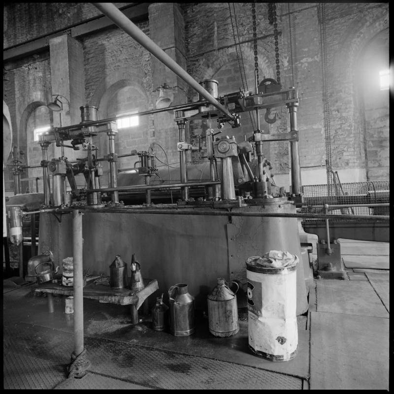 Black and white film negative showing part of a steam winding engine,  Lewis Merthyr Colliery.  &#039;Lewis Merthyr&#039; is transcribed from original negative bag.