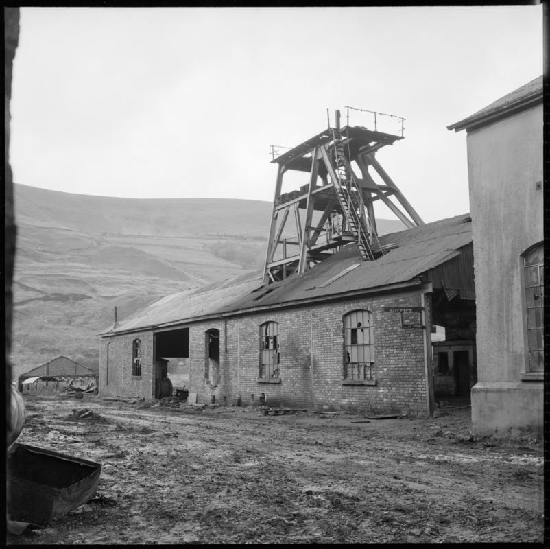 Black and white film negative showing the downcast shaft, Beynon&#039;s Colliery, 30 October 1975.  &#039;Beynon 30 Oct 1975&#039; is transcribed from original negative bag.