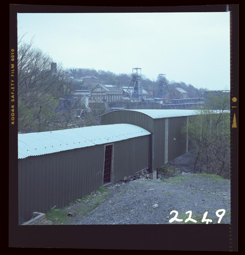 Colour film negative showing a surface view of Oakdale Colliery, 16 April 1981.  &#039;Oakdale 16/4/81&#039; is transcribed from original negative bag.  Appears to be identical to 2009.3/1748.