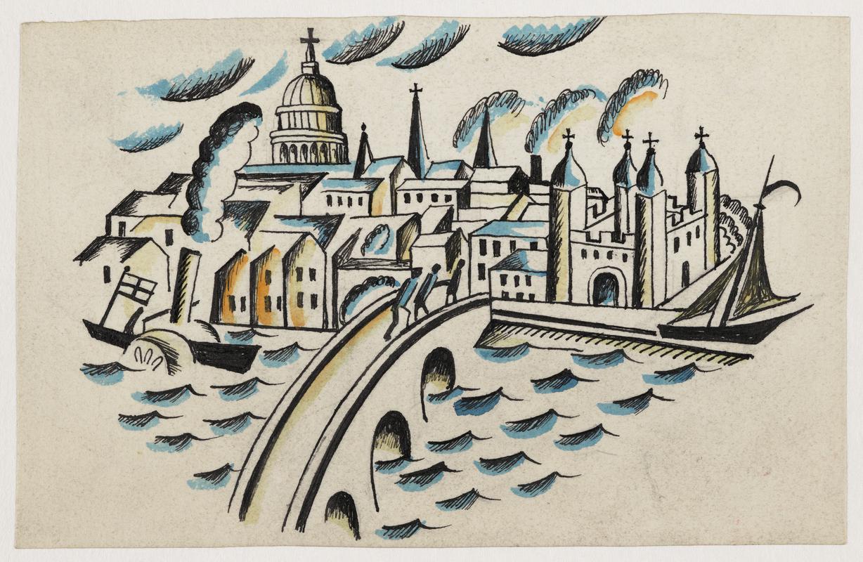 Frontispiece for &quot;The Town Child&#039;s Alphabet&quot; - Detail - View of London Bridge and St Pauls