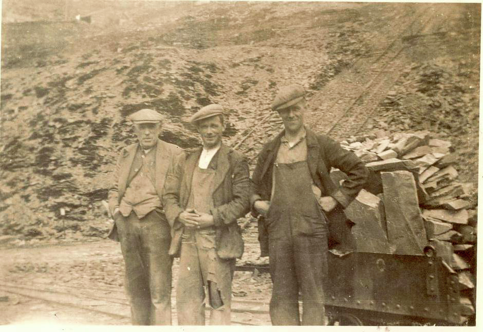 Three quarrymen at Dinorwig Quarry
