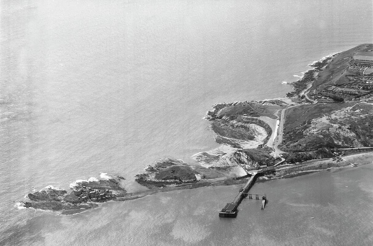 Aerial view of Mumbles Head, lighthouse, pier &amp; lifeboat station