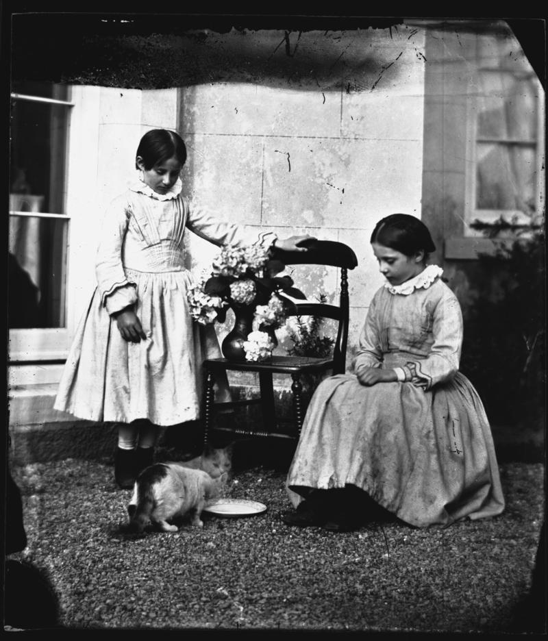 Two young girls (probably Lucy &amp; ?) with cat Peeps