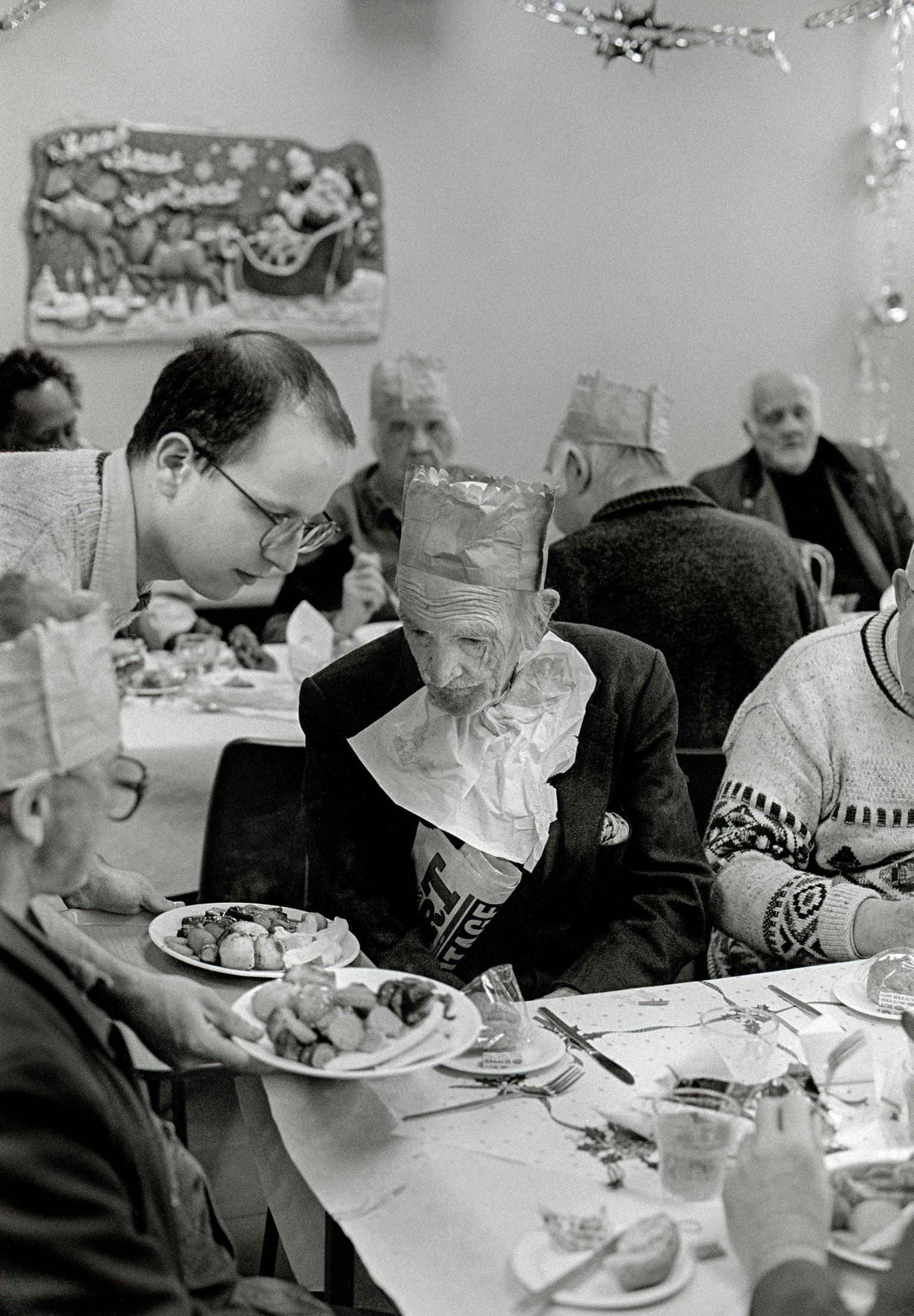 Christmas Dinner at the Salvation Army Hostel, Bute Street. Cardiff, Wales