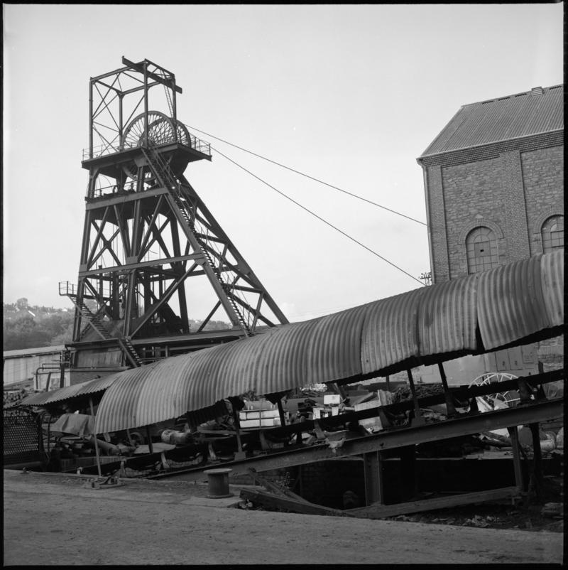 Black and white film negative showing a surface a view of Celynen North Colliery, 11 October 1975.  &#039;North Celynen 11 Oct 1975&#039; is transcribed from original negative bag.
