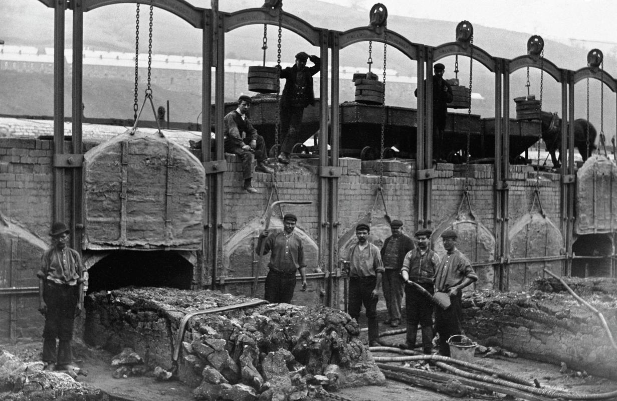 Coke ovens and workers at Lewis Merthyr Colliery