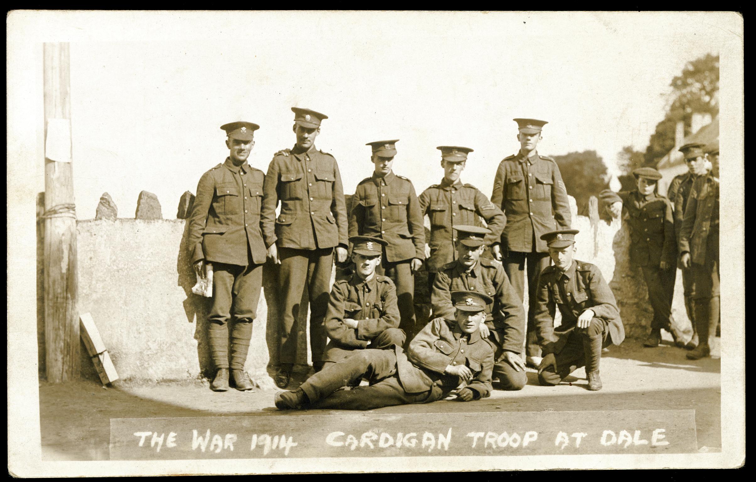The War 1914 Cardigan Troop at Dale (postcard)