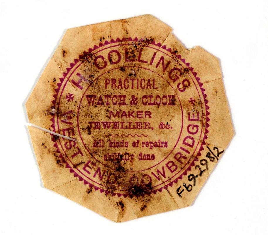 Watchpaper of H. Collings, Cowbridge