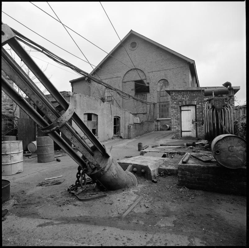 Black and white film negative showing the engine house, Deep Duffryn Colliery 1980.  &#039;Deep Duffryn and Deep Navigation 1980&#039; is transcribed from original negative bag.
