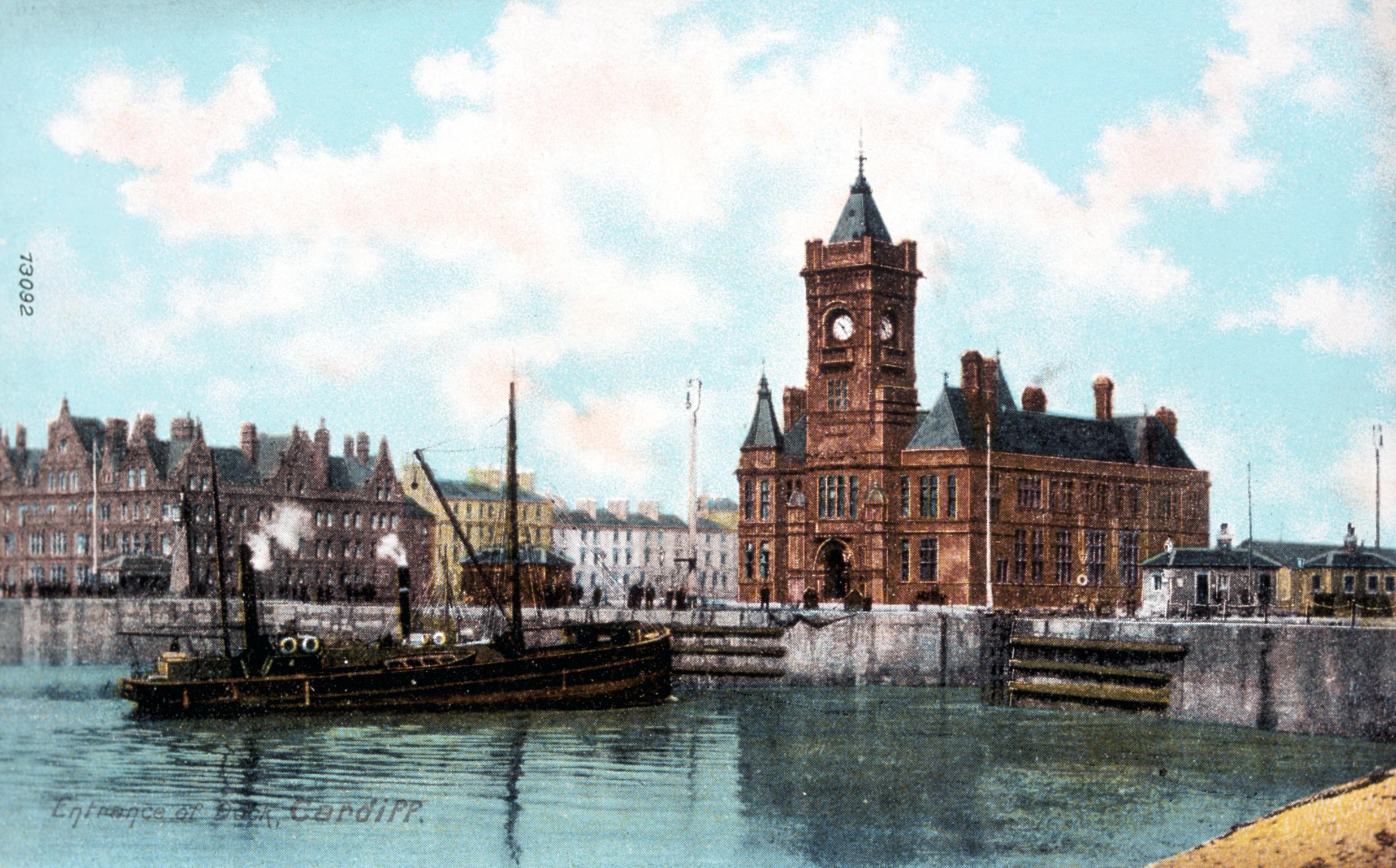 Entrance of Dock, Cardiff (postcard)