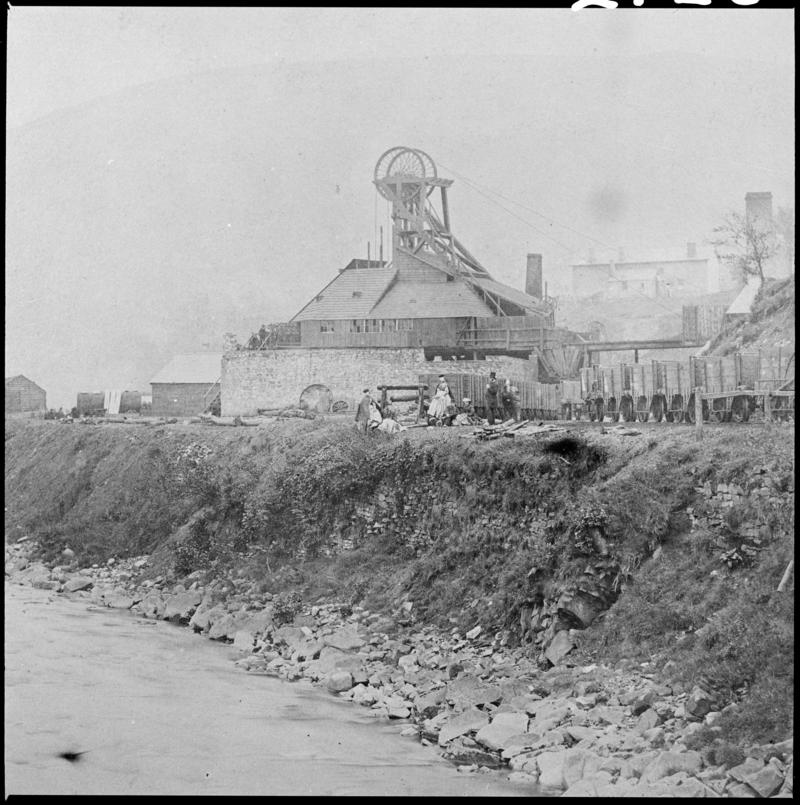 Film negative of a photograph showing a general surface view of Cymmer Colliery, 1860s.   &#039;Cymmer&#039; is transcribed from original negative bag.