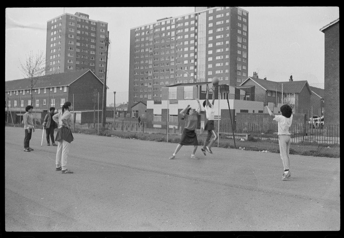 Girls playing netball at Butetown Youth Club.