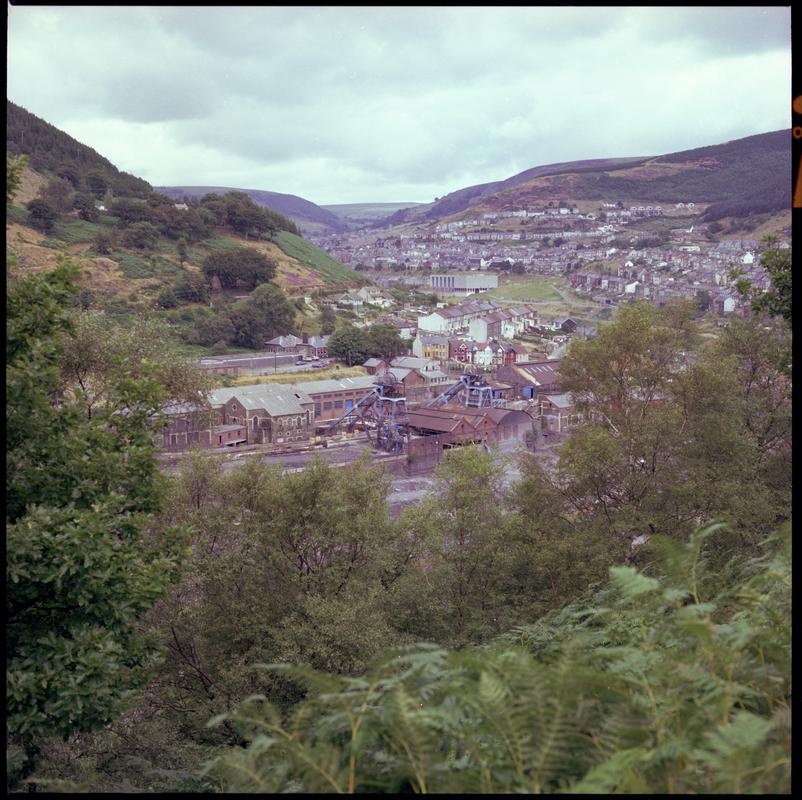 Colour film negative showing a view towards Six Bells Colliery.  &#039;Six Bells&#039; is transcribed from original negative bag.  Appears to be identical to 2009.3/1904.