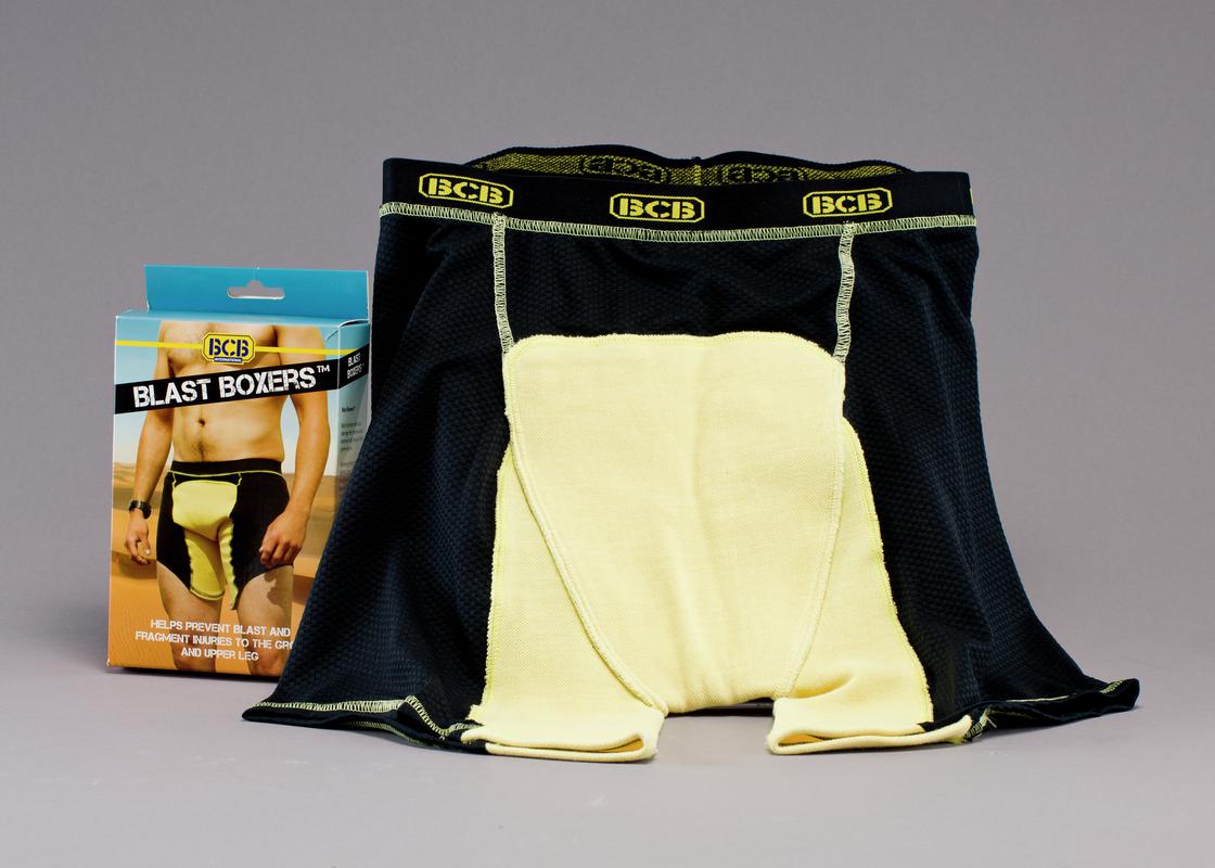 Blast Boxers&#039; Protective boxer shorts made by BCB International Ltd. in box