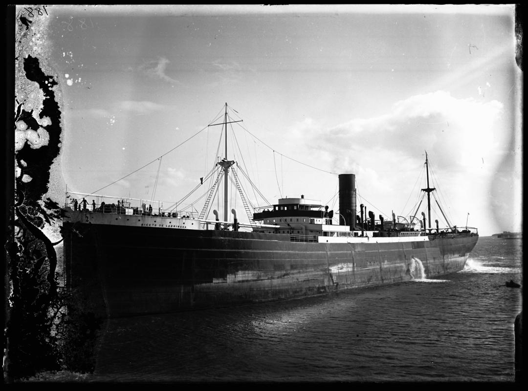 Port broadside view of S.S. NICETO DE LARRINAGA, c.1936.