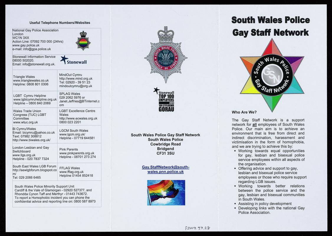 Leaflet &#039;South Wales Police Gay Staff Network&#039;.