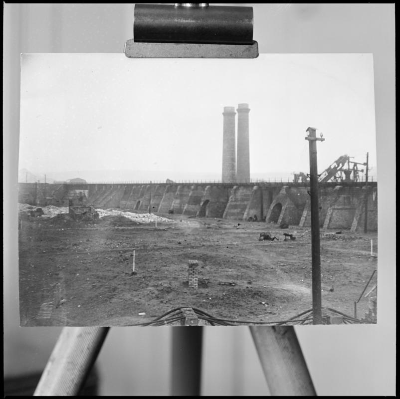 Black and white film negative of a photograph showing a ?view of Blaenavon from the sidings. &#039;Blaenavon&#039; is transcribed from original negative bag.