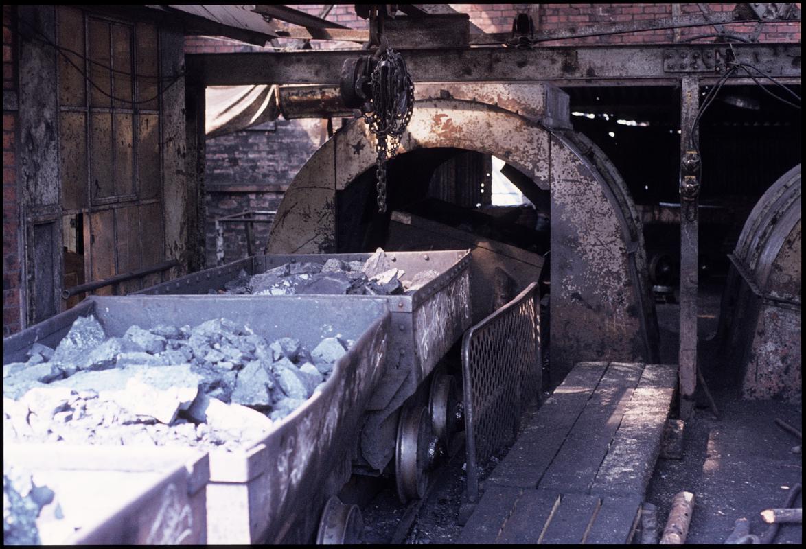 Colour film slide showing full coal drams, Graig Merthyr Colliery.