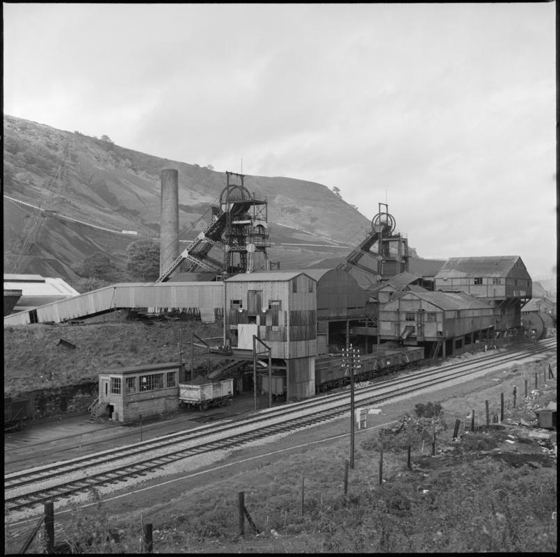 Black and white film negative showing a surface view of Marine Colliery.  &#039;Marine Oct 1975&#039; is transcribed from original negative bag.