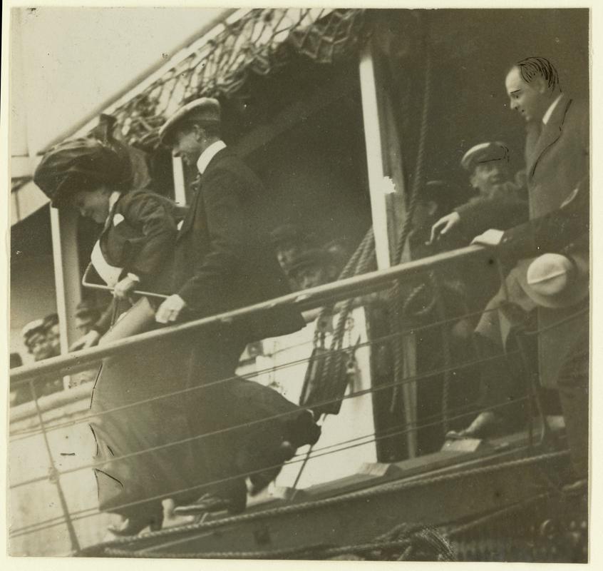 Passengers leaving the R.M.S. LUSITANIA for the tender at Fishguard.