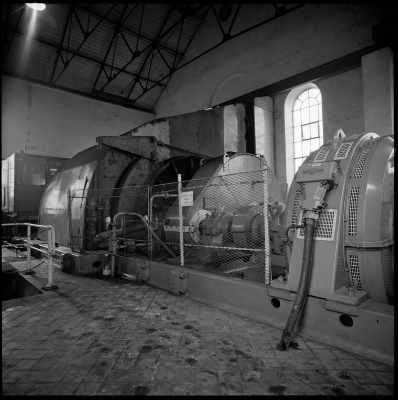 Black and white film negative showing a winding engine, Deep Duffryn Colliery 1980.  &#039;Deep Duffryn and Deep Navigation 1980&#039; is transcribed from original negative bag.