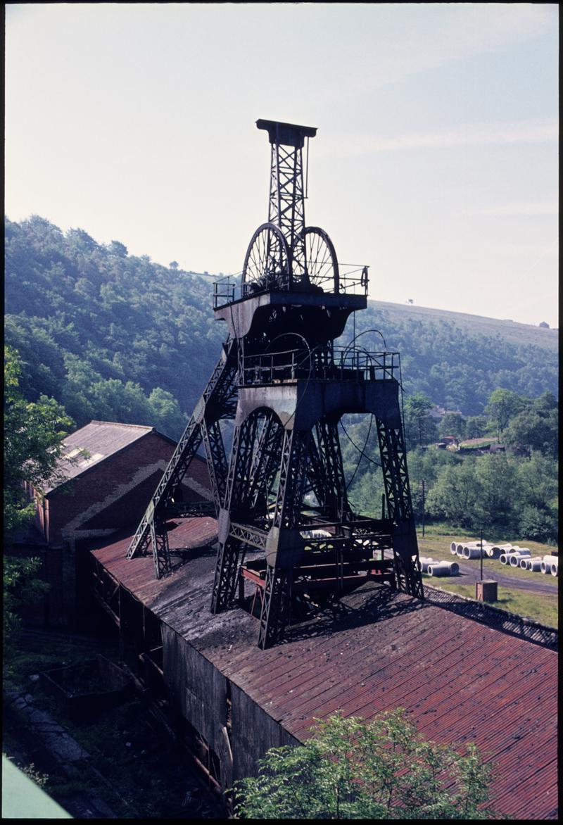 Colour film slide showing the headframe of the No.2 shaft, Llanhilleth Colliery, 1975.
