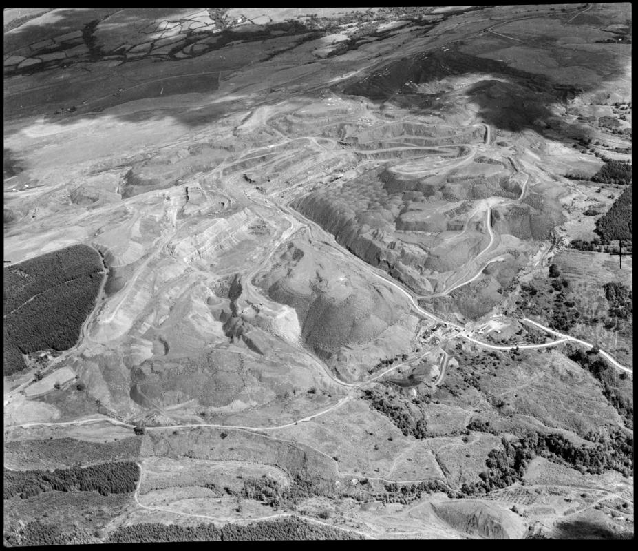 Aerial view of Maesgwyn open cast coal site.