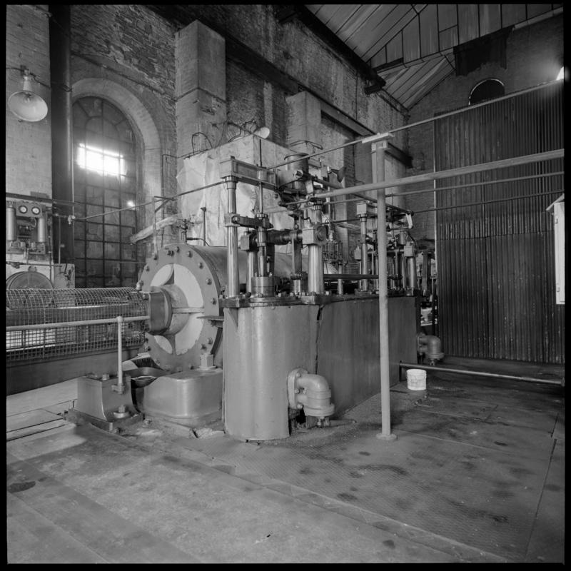 Black and white film negative showing a steam winding engine,  Lewis Merthyr Colliery.  &#039;Lewis Merthyr&#039; is transcribed from original negative bag.