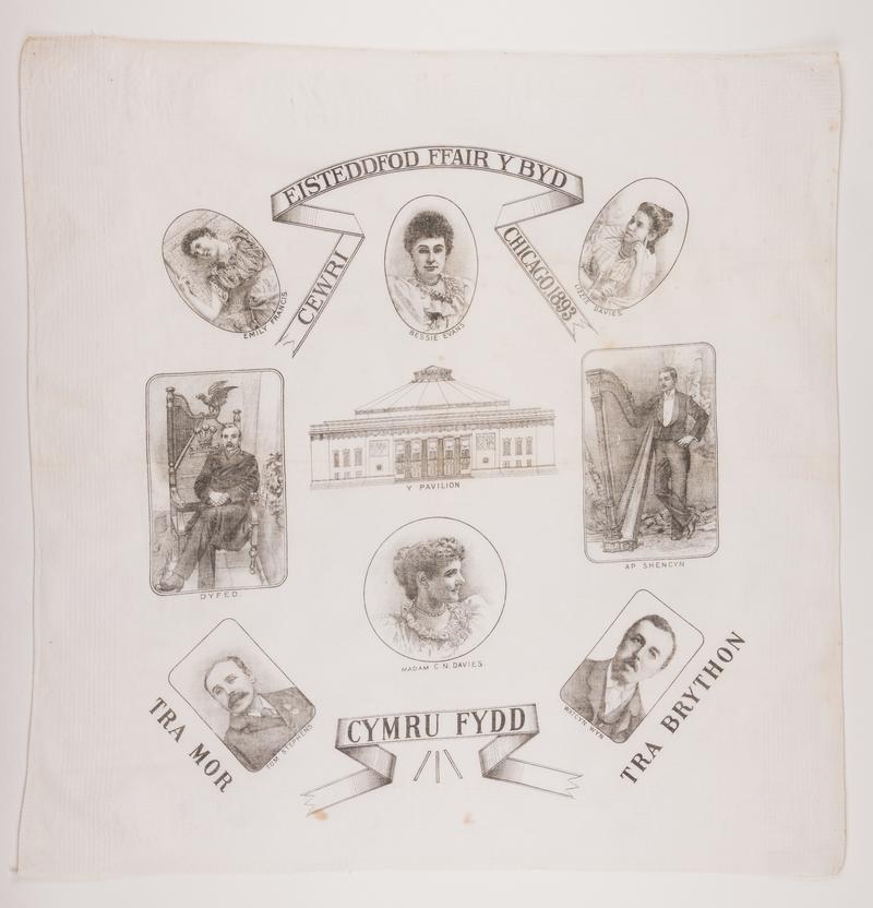 Commemorative handkerchief from Eisteddfod Ffair y Byd Chicago, 1893 (Chicago World Fair Eisteddfod)