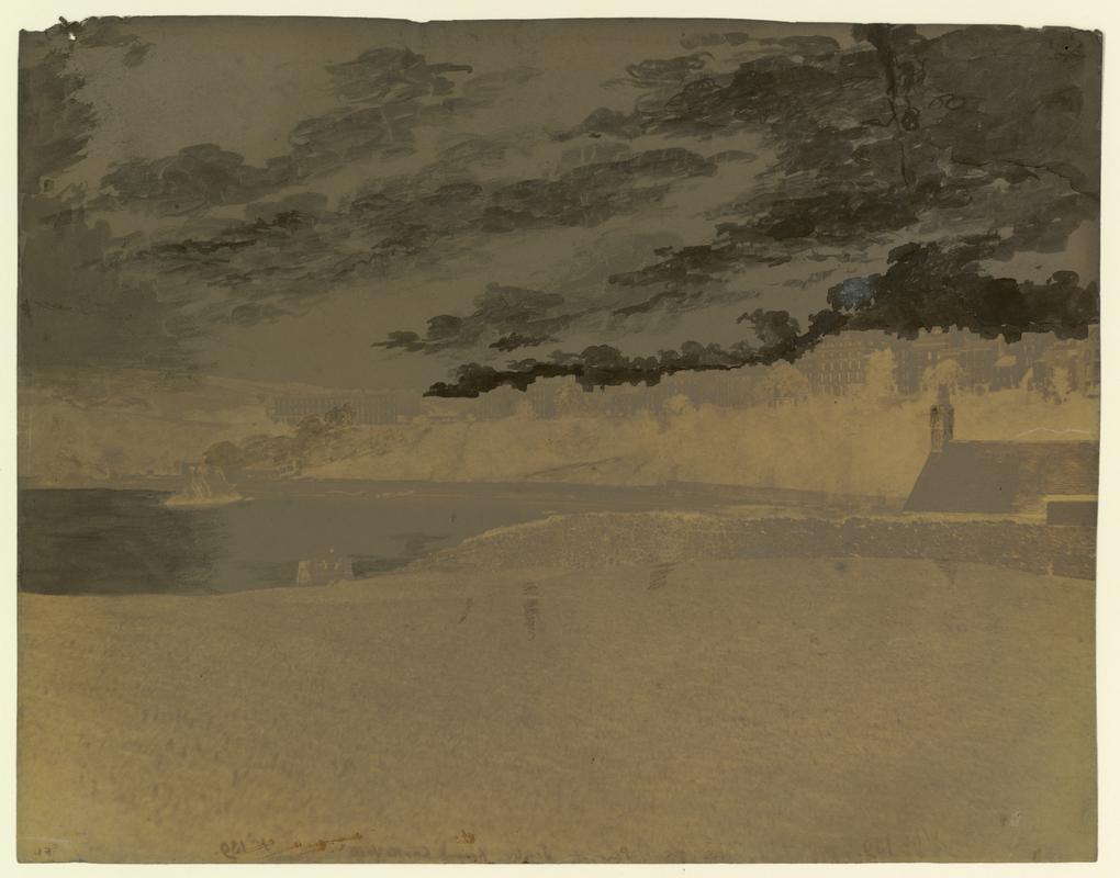 Wax paper calotype negative. Part of Tenby from Castle Hill