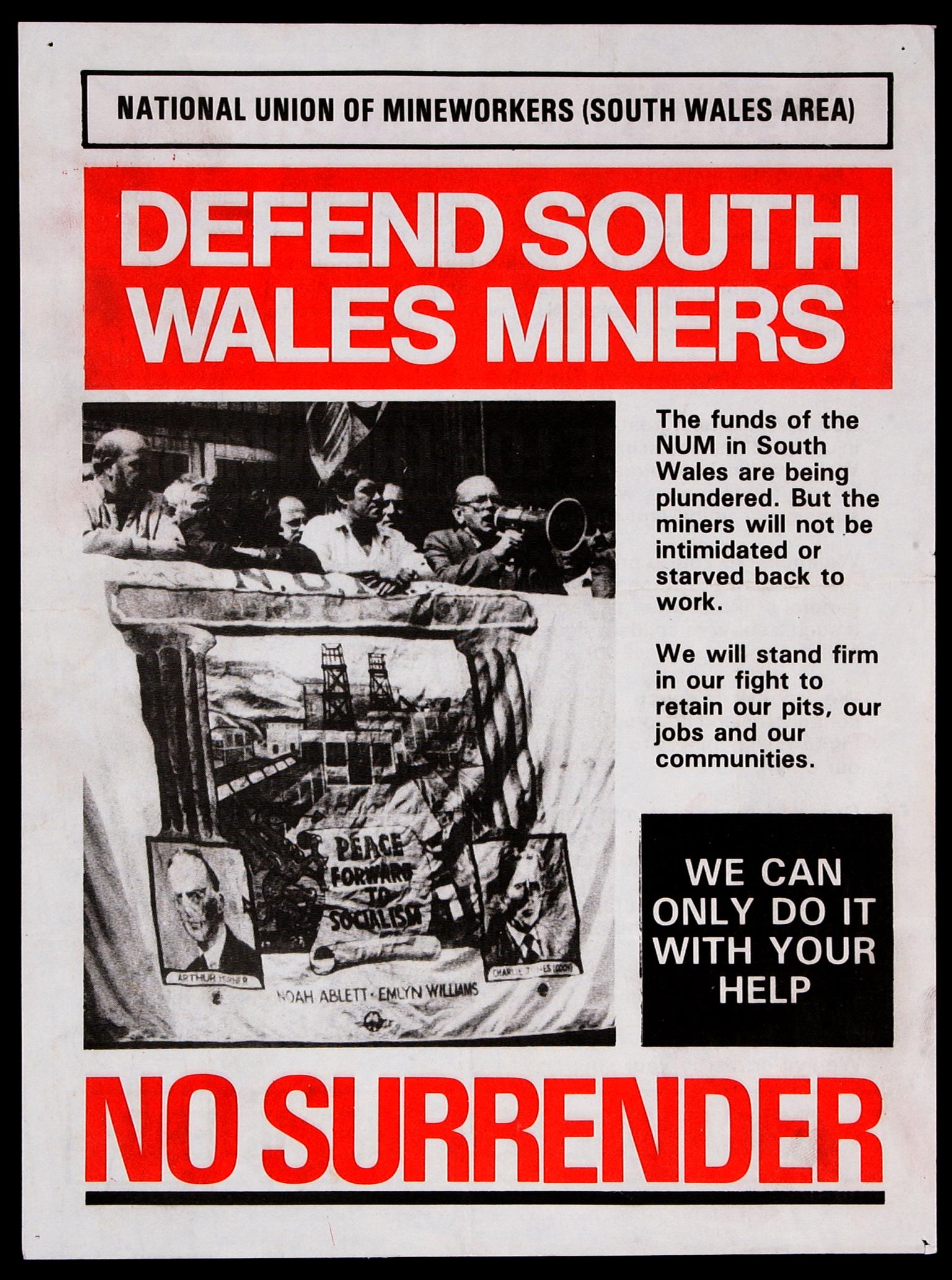 Defend South Wales Miners - No Surrender (poster)