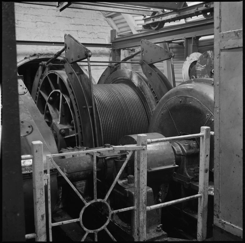 Black and white film negative showing a haulage engine, Nantgarw Colliery.  &#039;Nantgarw&#039; is transcribed from original negative bag.