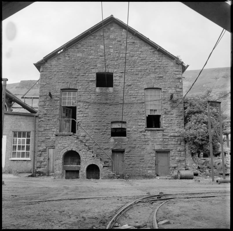 Black and white film negative showing Fernhill Colliery engine house for the Leigh winding engine, 11 July 1976. &#039;Fernhill 1976&#039; is transcribed from original negative bag.