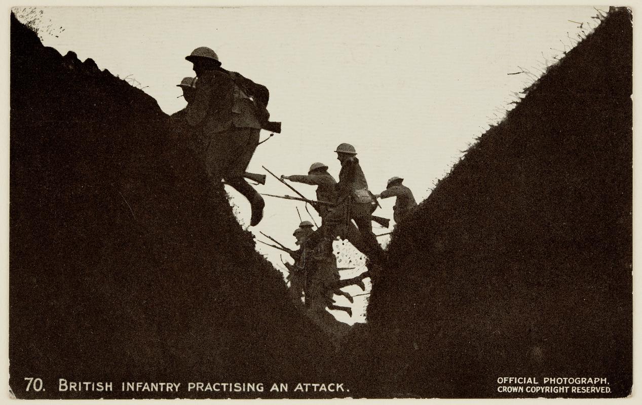 Soldiers of the British Infantry practising an attack
