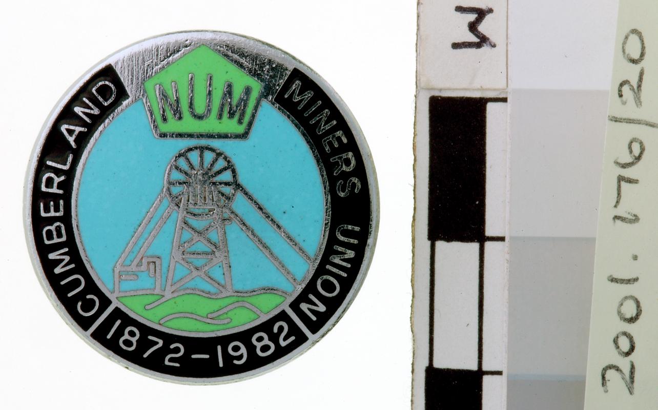 NUM &quot;Cumberland Miners Union 1872-1982&quot; Lapel Badge