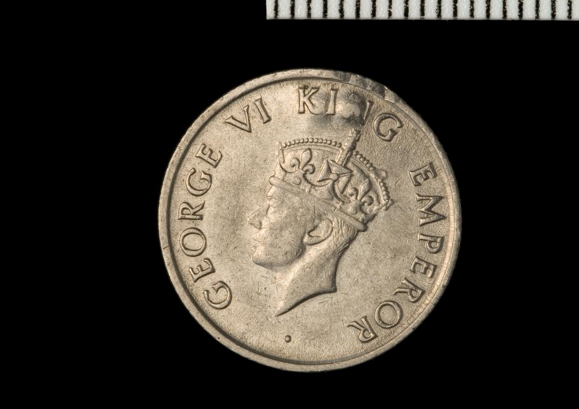 India, George VI, quarter rupee, obv.