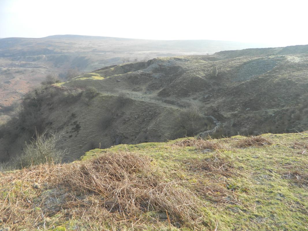 Panorama looking north east from east end of Pwll Du Quarries (joins with 5) with curve of Hillís Tramroad in middle distance. This is the west half of 2015.98/12, /46, /74 &amp; /105.