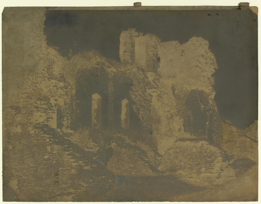 Wax paper calotype negative. Caerphilly Castle - Ruins of Northern Court (1855-1860)