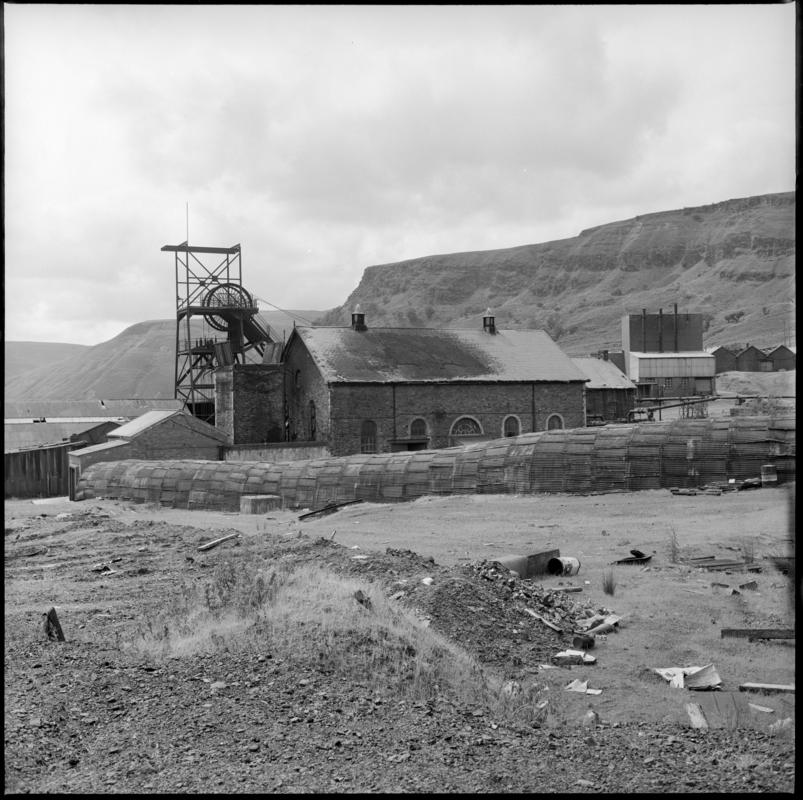 Black and white film negative showing a surface view of Fernhill Colliery, 1976. &#039;Fernhill 1976&#039; is transcribed from original negative bag.