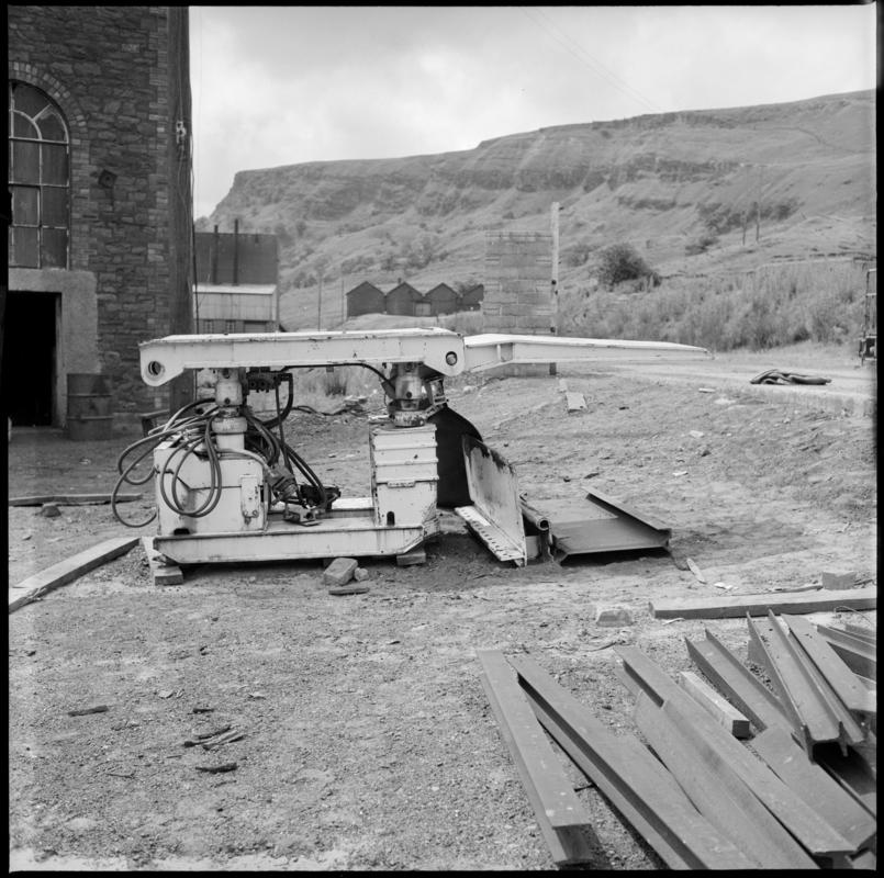 Black and white film negative showing chocks in the yard, Fernhill Colliery 1976.  &#039;Fernhill 1976&#039; is transcribed from original negative bag.